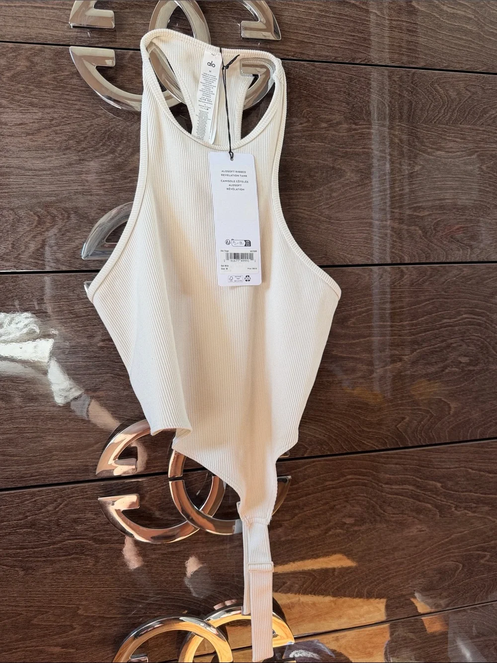 ALO Yoga Cream Ribbed High-Neck Racerback Bodysuit